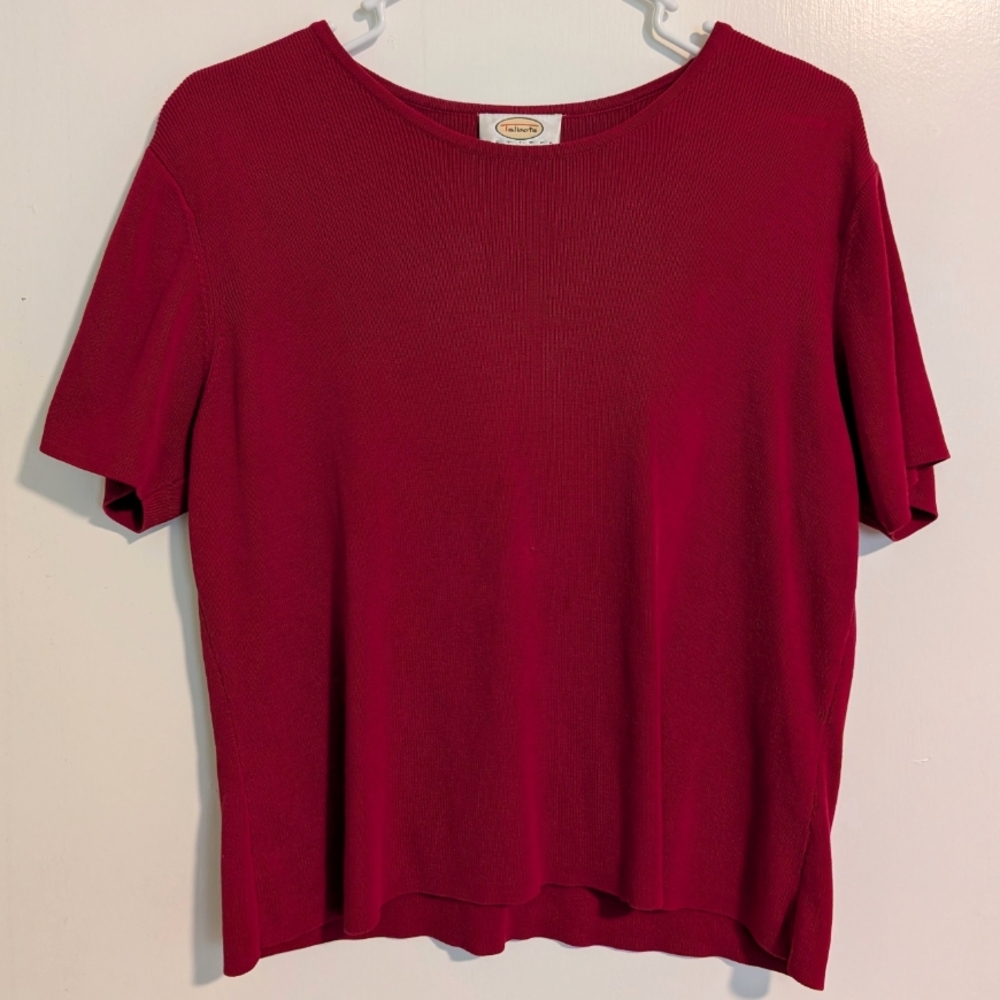 Vintage Talbots Red Ribbed Short Sleeve Shirt Petite Medium